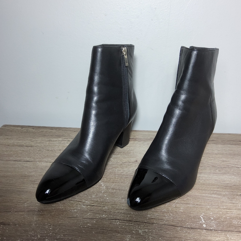 Marc Fisher LTD Black Leather Pointed Patent Leather Ankle Boots SZ 10
